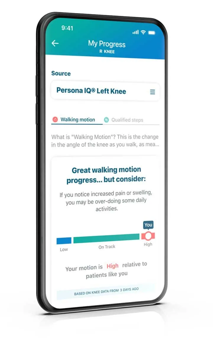 The mymobility app showing Persona IQ progress for a left knee